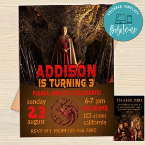House Of The Dragon Invitation Template Free Thank You Card Printable