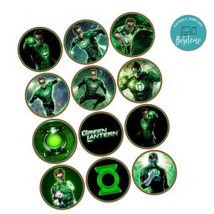 Green Lantern Cupcake Toppers Template Printable Instant Download