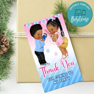 Fades Or Braids Gender Reveal Thank You Tag Customizable Template To Print At Home Instant Download