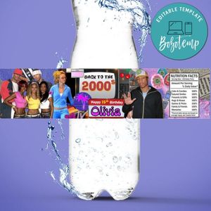 Early 2000s Bottle Label Birthday Water Bottle Label Template to Print at Home Instant Download