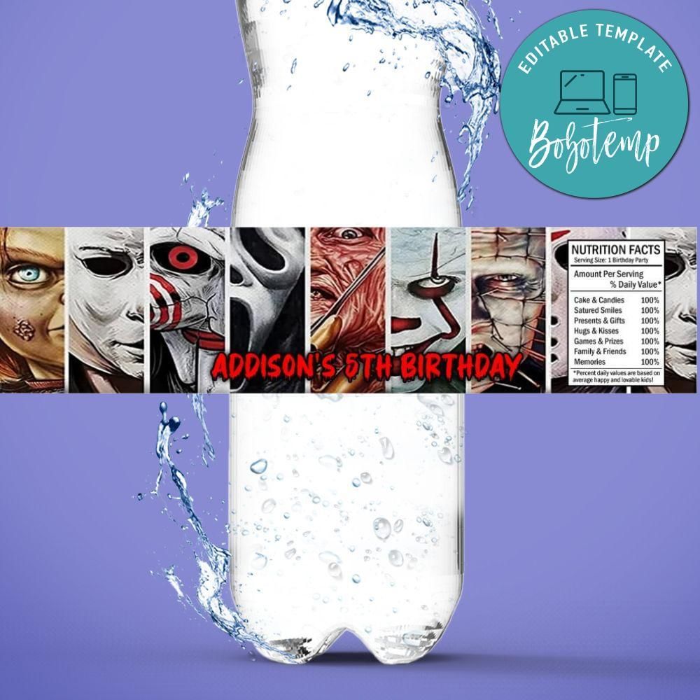 Friends horror movie Bottle Label Birthday Water Bottle Label Template to Print at Home Instant Download