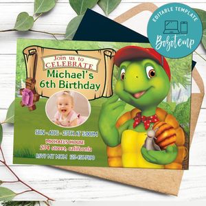 Franklin the turtle Birthday Invitation with Photo Customizable Template to Print at Home Instant Download