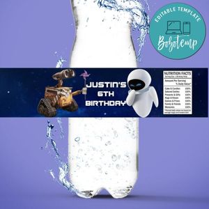 Wall e Birthday Water Bottle Label Template to Print at Home Instant Download