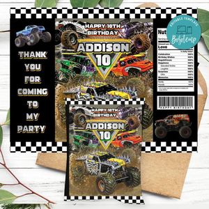 Monster Truck Birthday Party Chip Bag Digital File Printable Instant Download