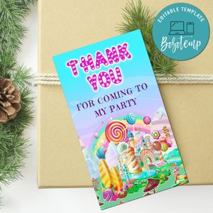 Candyland Birthday Thank You Tag Customizable Template To Print At Home Instant Download
