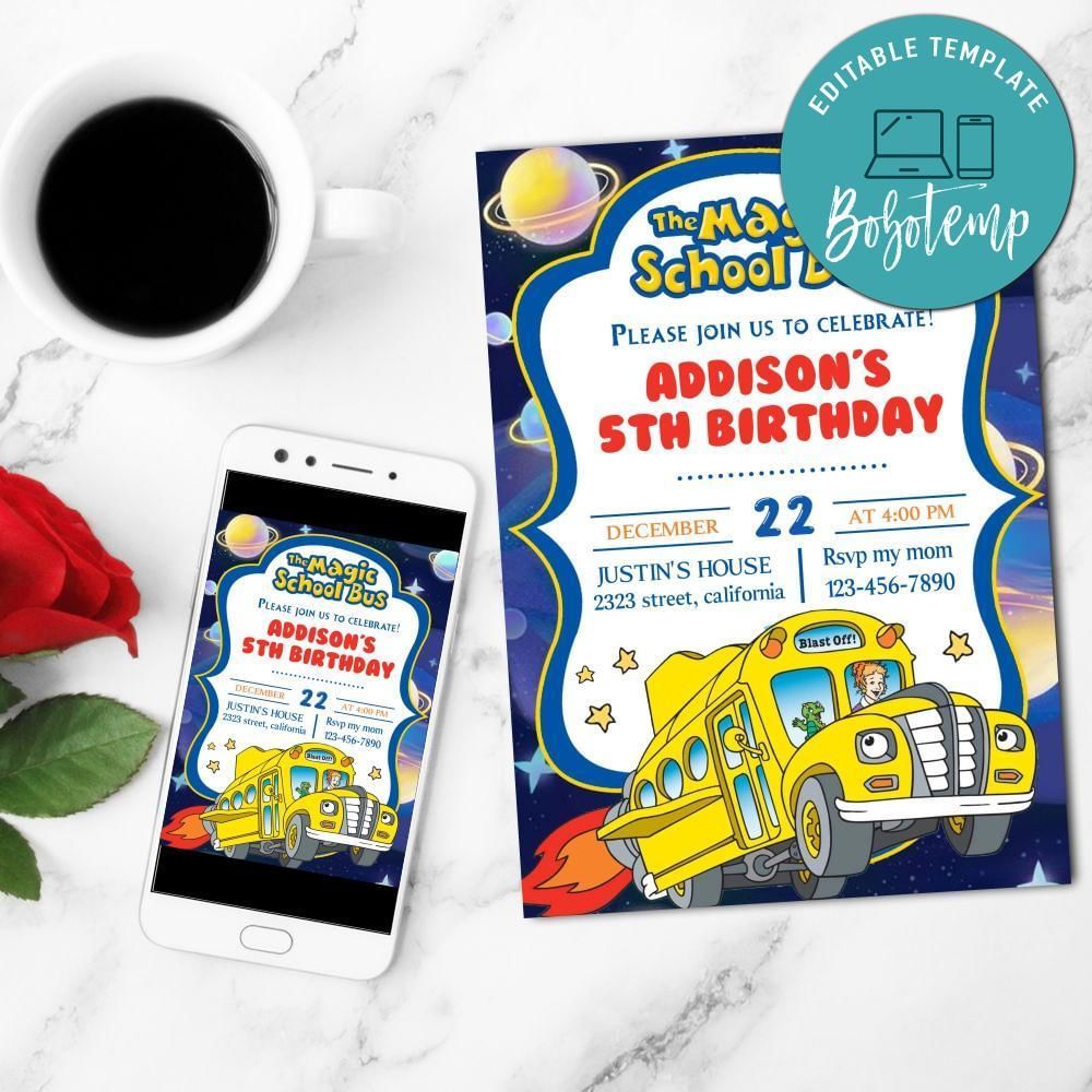 Magic school bus Invitation Customizable Template to Print at Home Instant Download