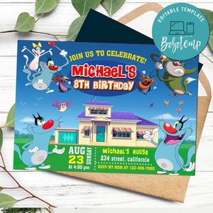 Oggy Invitation Customizable Template to Print at Home Instant Download