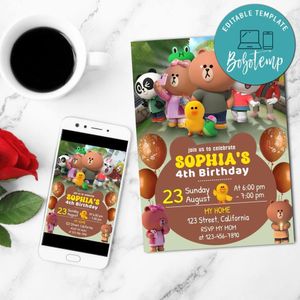 Brown And Friends Mobile Invite Customizable Template Instant Download