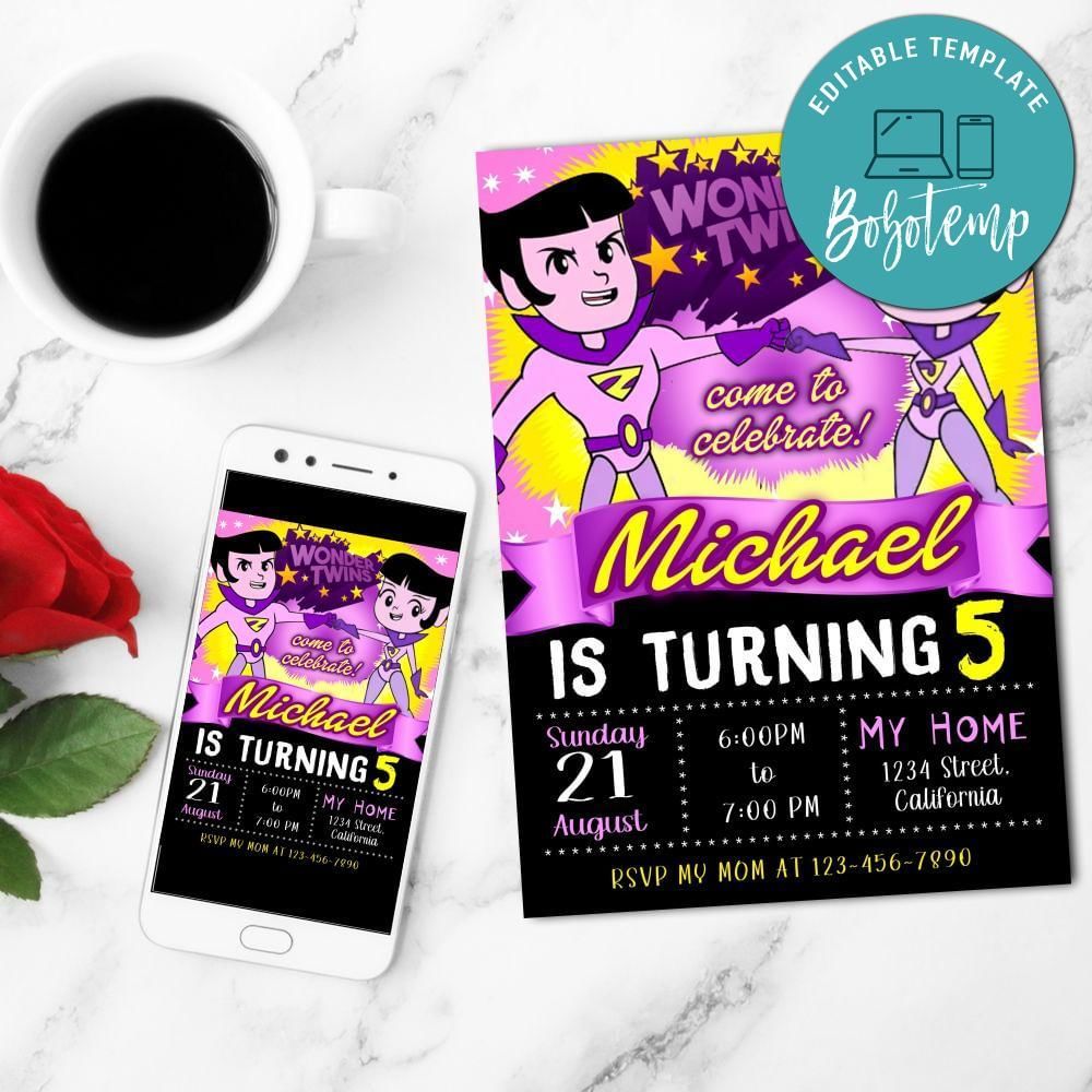 Wonder Twins Birthday Party Mobile Invite Customizable Template Instant Download