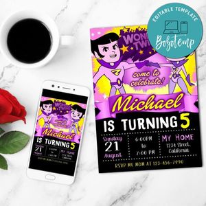Wonder Twins Birthday Party Mobile Invite Customizable Template Instant Download