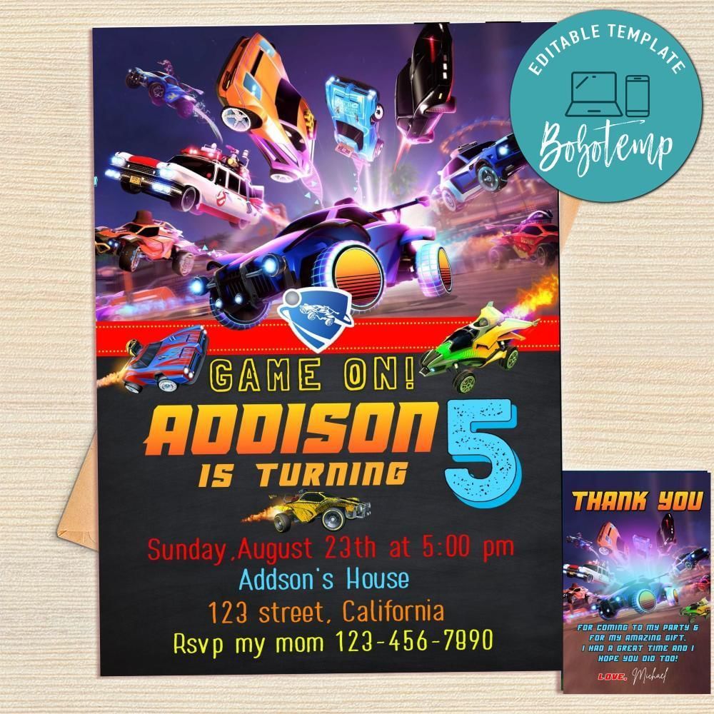 Rocket League Invitation Template Free Thank You Card Printable