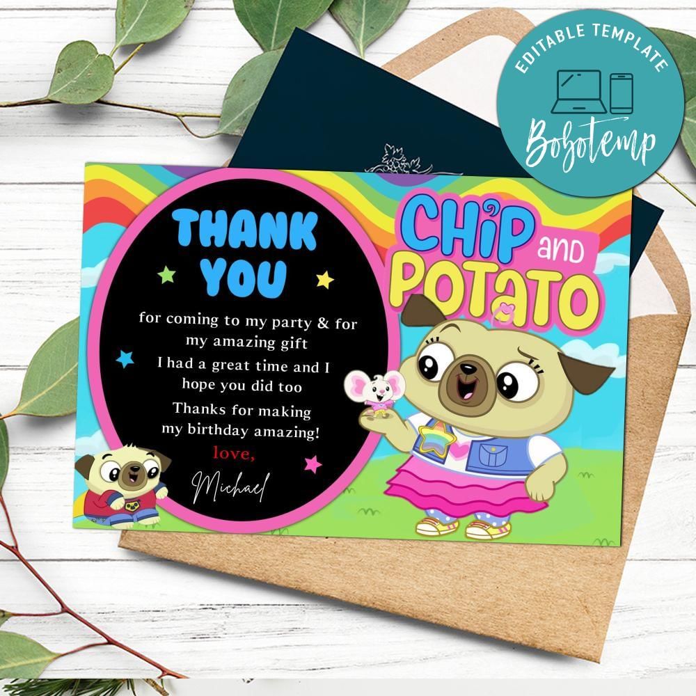 Chip and potato Thank you card Customizable Template DIY | Bobotemp