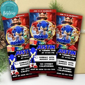 Sonic the Hedgehog 2 Ticket Invitation Customizable Template Instant Download