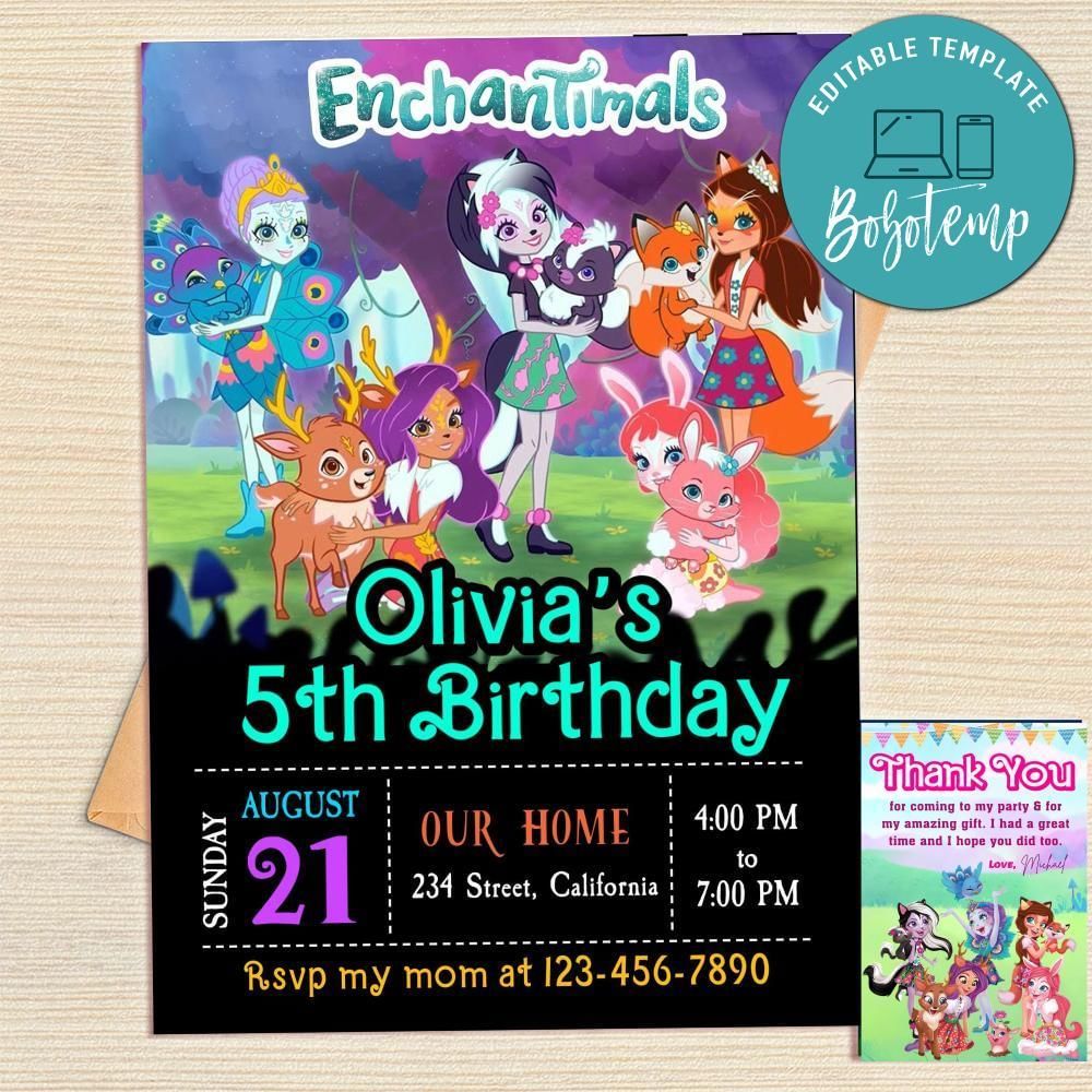 Enchantimal Invitation Template Free Thank You Card Printable