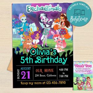 Enchantimal Invitation Template Free Thank You Card Printable