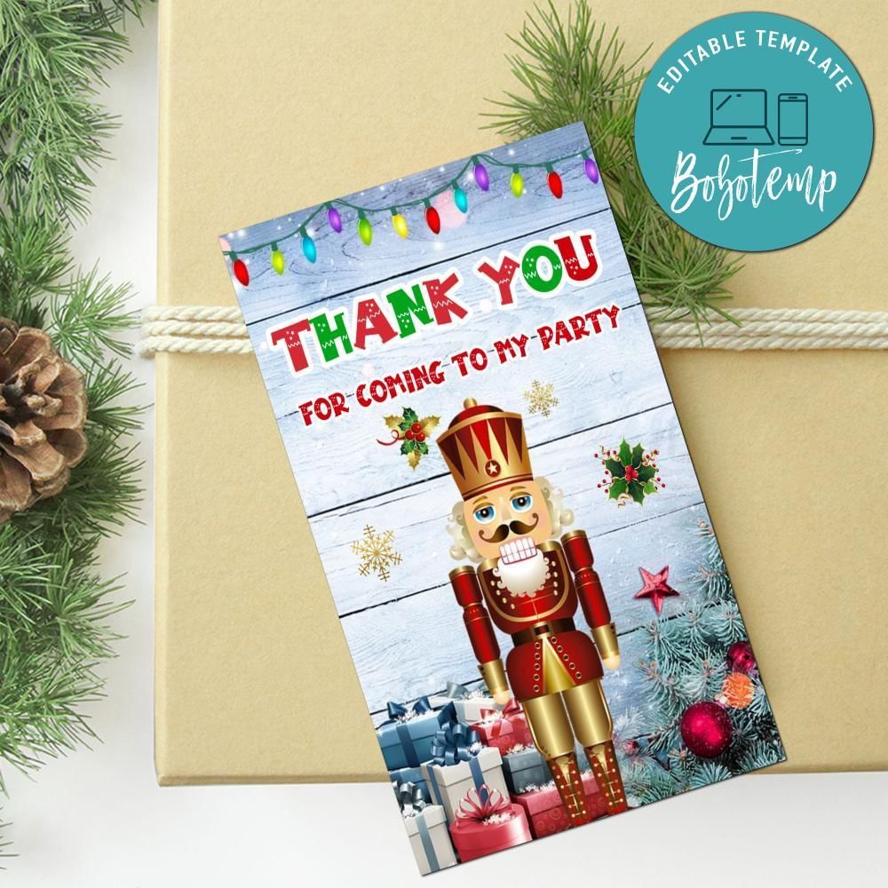 Christmas Nutcracker Thank You Tag Customizable Template To Print At Home Instant Download