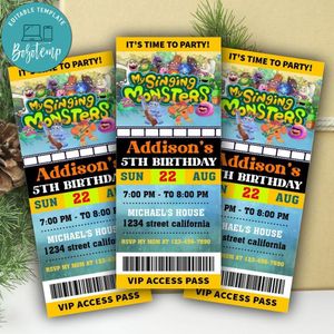 My Singing Monsters Ticket Invitation Customizable Template Instant Download