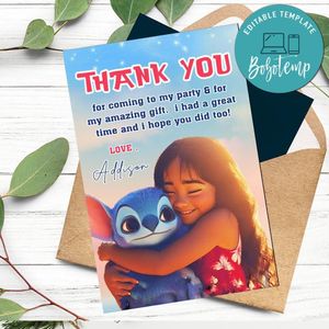 Lilo And Stitch 2025 Thank You Card Customizable Template To Print At Home Instant Download