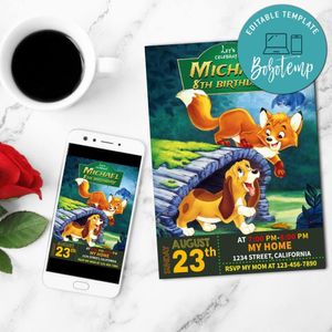 Fox And The Hound Party Mobile Invite Customizable Template Instant Download