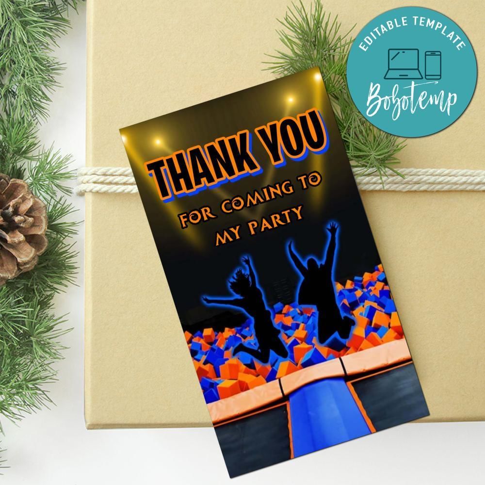 Sky Zone Thank You Tag Customizable Template To Print At Home Instant Download