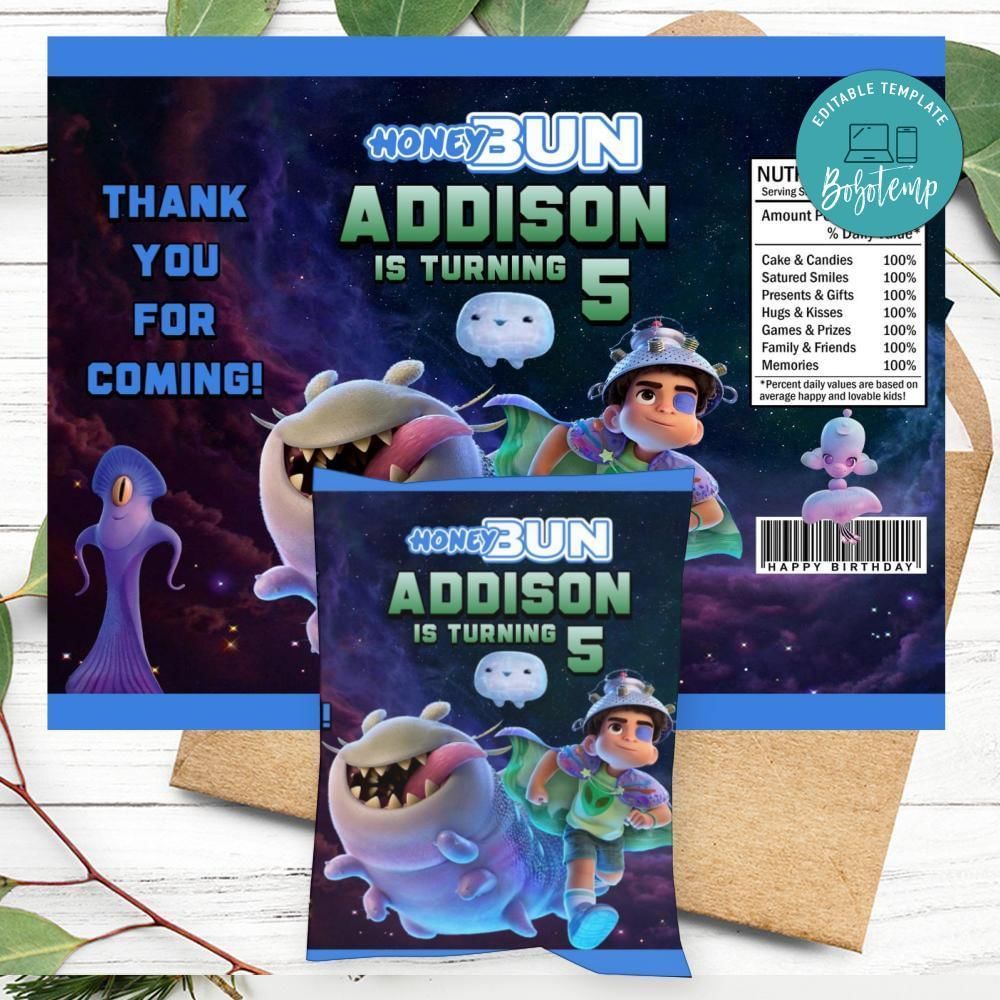 Elio 2025 Birthday Honey Buns Snack Bag Label Customizable Instant Download