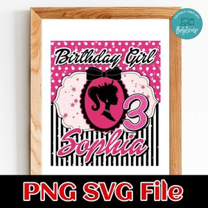 Princess Barbie Happy Birthday PNG file template