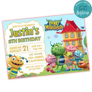 Henry Hugglemonster Invitation Customizable Template to Print at Home Instant Download