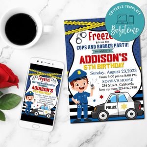Police Birthday Invitation Customizable Template to Print at Home Instant Download
