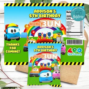 Leo The Truck Birthday Honey Buns Snack Bag Label Customizable Instant Download