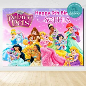 Princess palace pets Birthday Backdrop Digital File Template Instant Download
