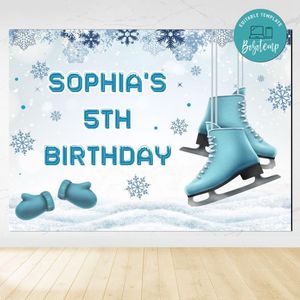 Ice Skating Birthday Backdrop Digital File Template Instant Download