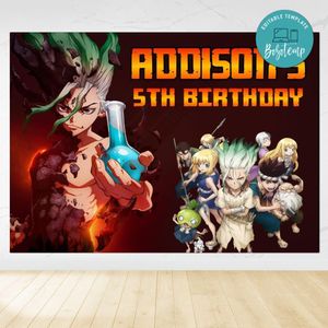 Dr. Stone Birthday Backdrop Digital File Template Instant Download