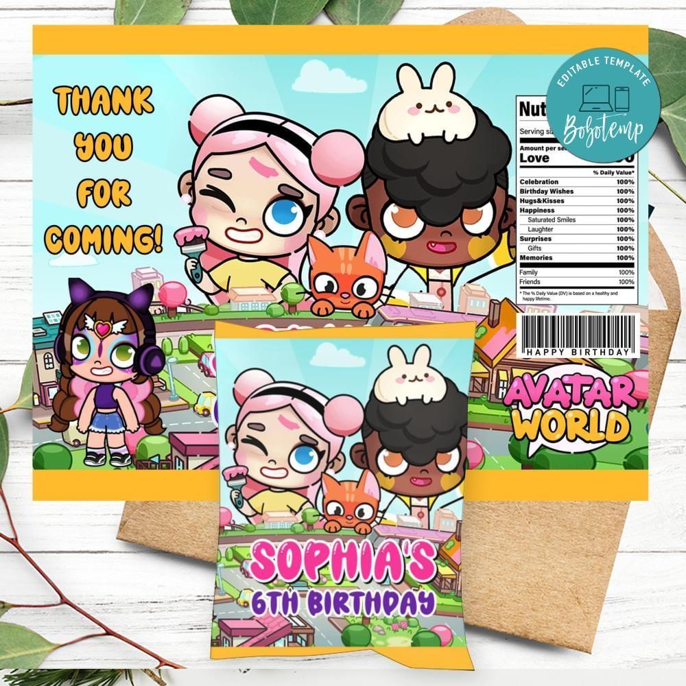 Avatar World Birthday Party Chip Bag Digital File Printable Instant Download