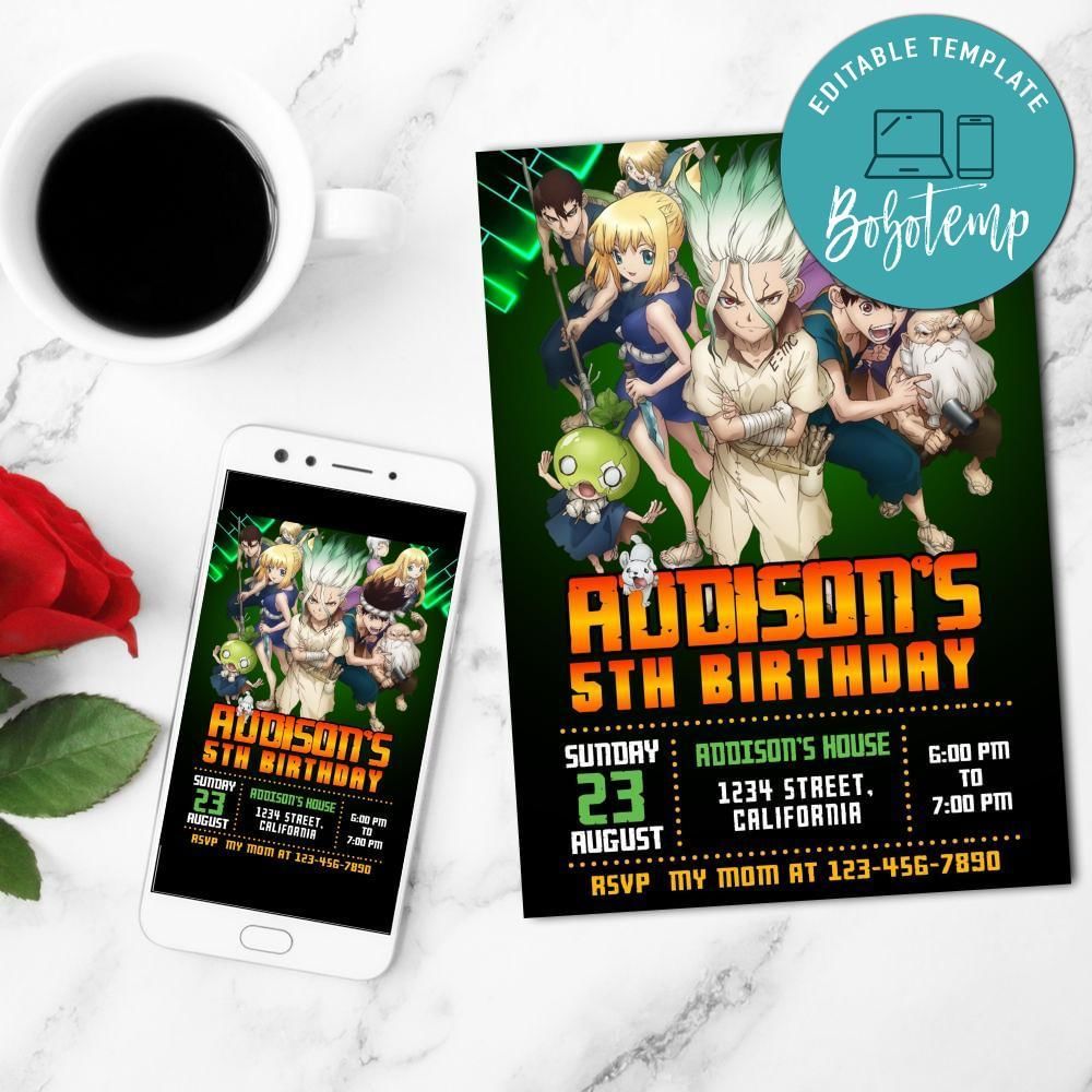 Dr. Stone Mobile Invite Customizable Template Instant Download