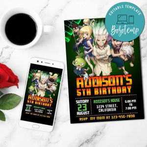 Dr. Stone Mobile Invite Customizable Template Instant Download