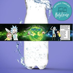 Rick and Morty Bottle Label Birthday Water Bottle Label Template to Print at Home Instant Download