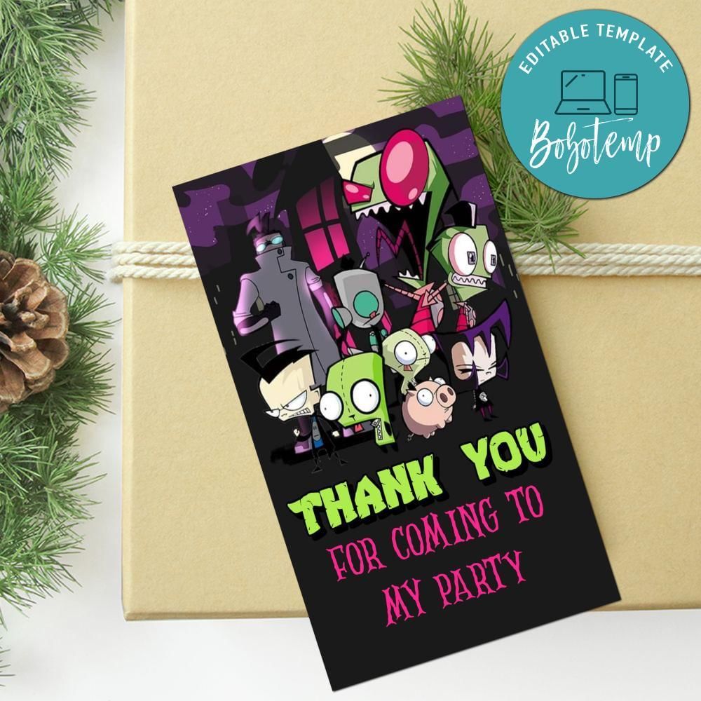 Invader Zim Thank You Tag Customizable Template To Print At Home Instant Download