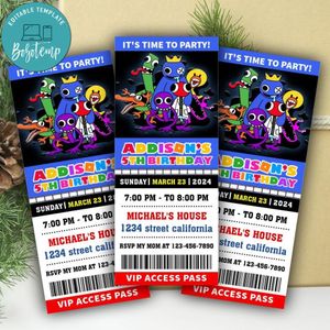 Rainbow Friends Birthday Ticket Invitation Ticket Invitation Customizable Template Instant Download