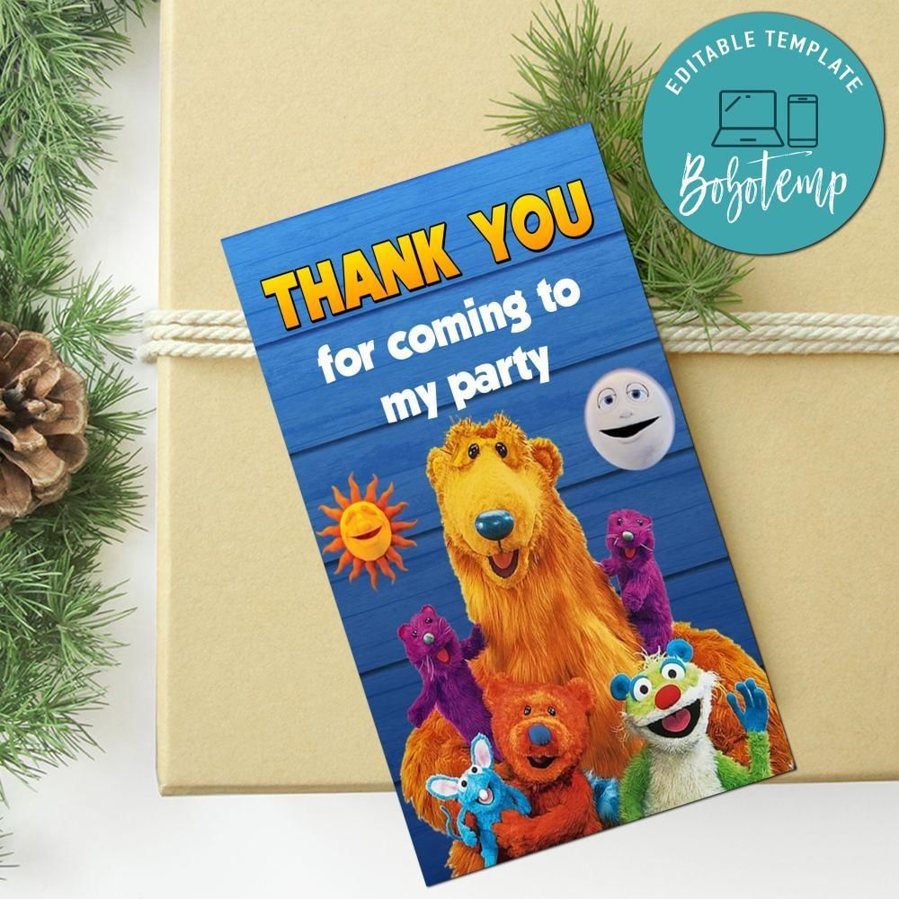 Bear In The Big Blue House Thank You Tag Customizable Template To Print At Home Instant Download