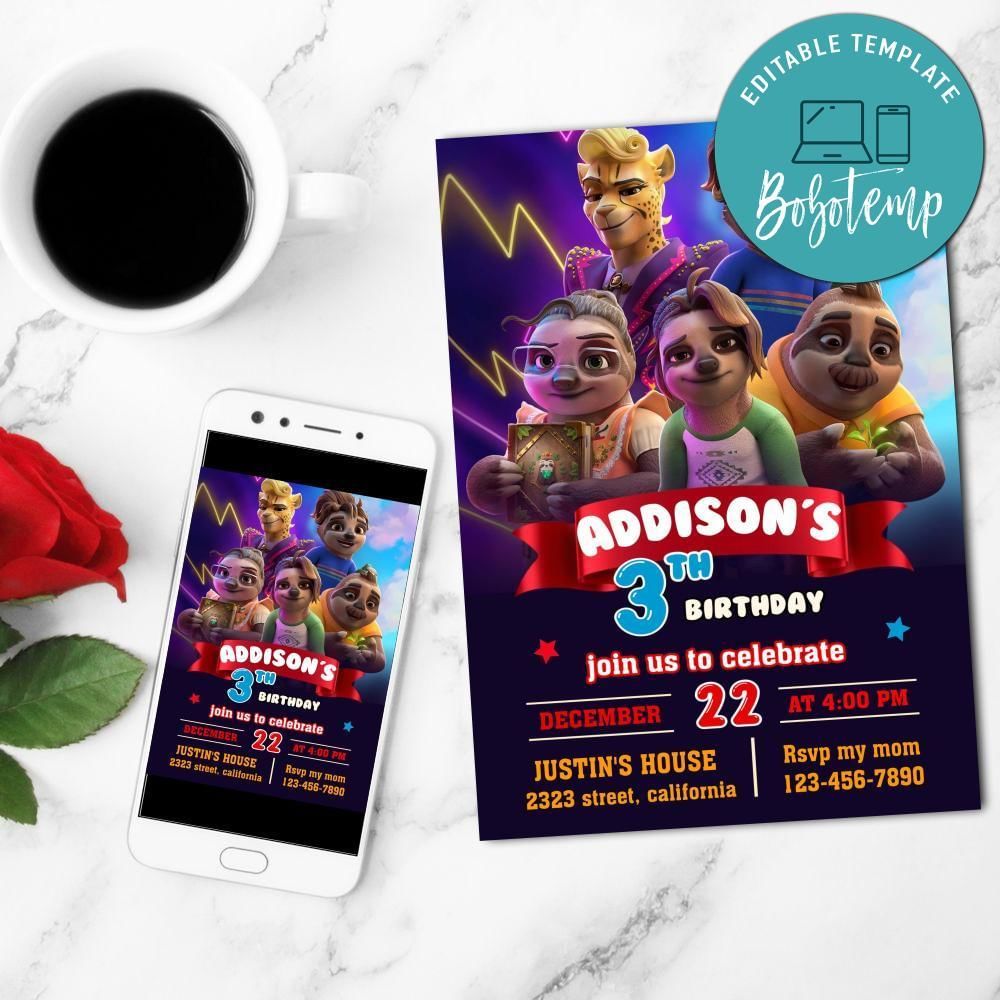 The Sloth Lane Invitation Customizable Template to Print at Home Instant Download