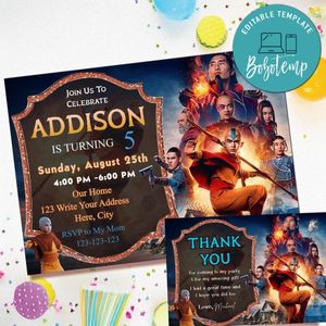 Avatar-the Last Airbender 2024 Invitation Template Free Thank You Card Printable
