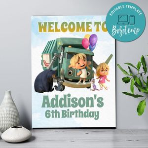 Trash Truck Birthday Welcome Sign Digital File Printable Instant Download