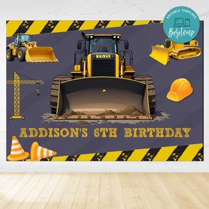 Bulldozer Birthday Backdrop Digital File Template Instant Download