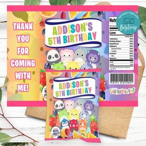 Squishmallow Birthday Party Fruit Snack Bag Digital File Printable Instant Download