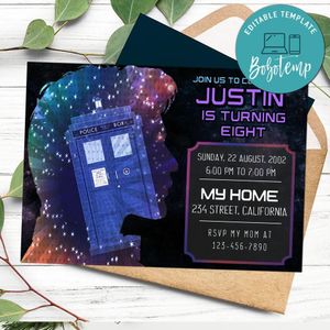 Doctor Who Birthday Invitation Customizable Template to Print at Home Instant Download