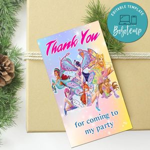 Winx Thank You Tag Customizable Template To Print At Home Instant Download