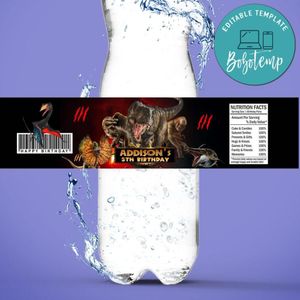 Jurassic World Rebirth Birthday Water Bottle Label Template To Print At Home Instant Download