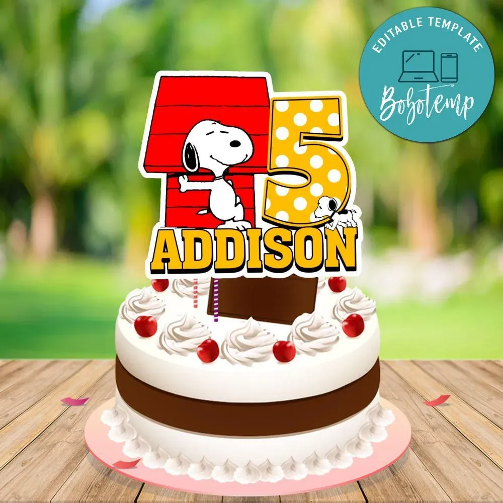 Snoopy Birthday Cake Topper Template Printable | Bobotemp