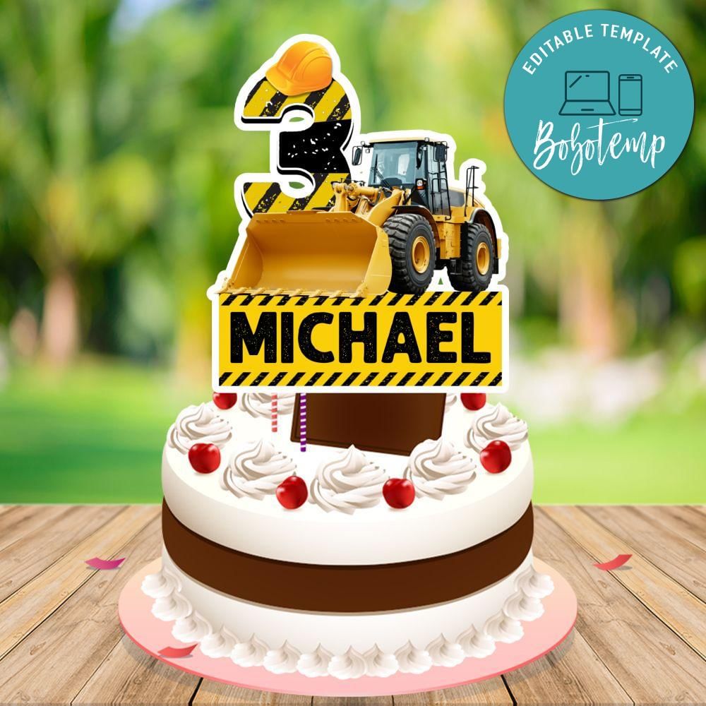 Bulldozer Birthday Cake Topper Template Printable | Bobotemp