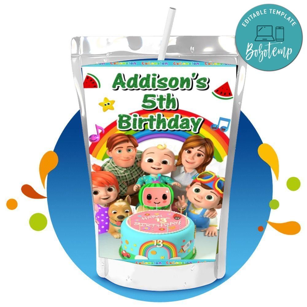 Cocomelon White Theme Capri Sun Birthday Label Digital File Printable Instant Download